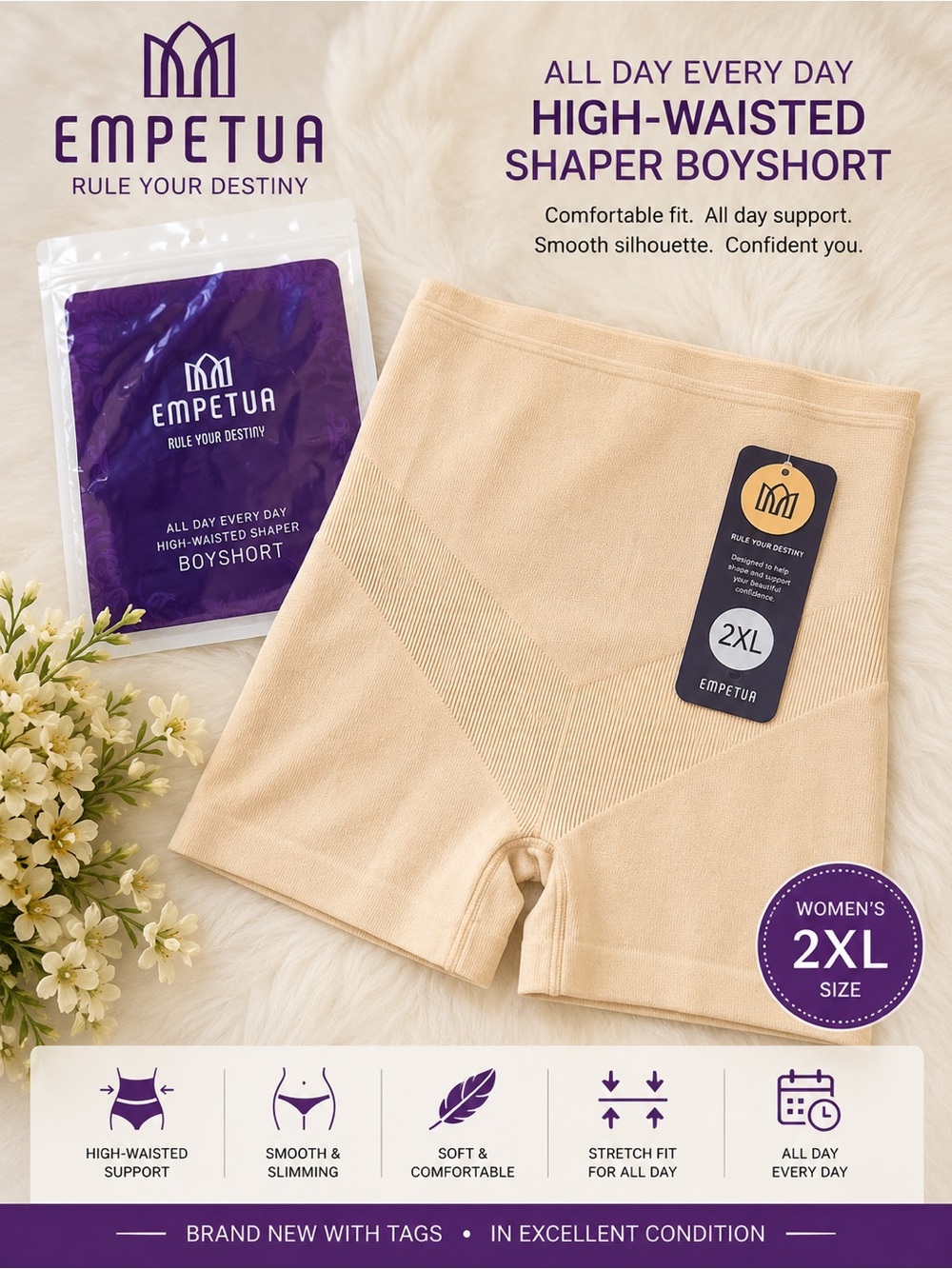 High-Waisted Shaper Boyshort — Beige (2XL)